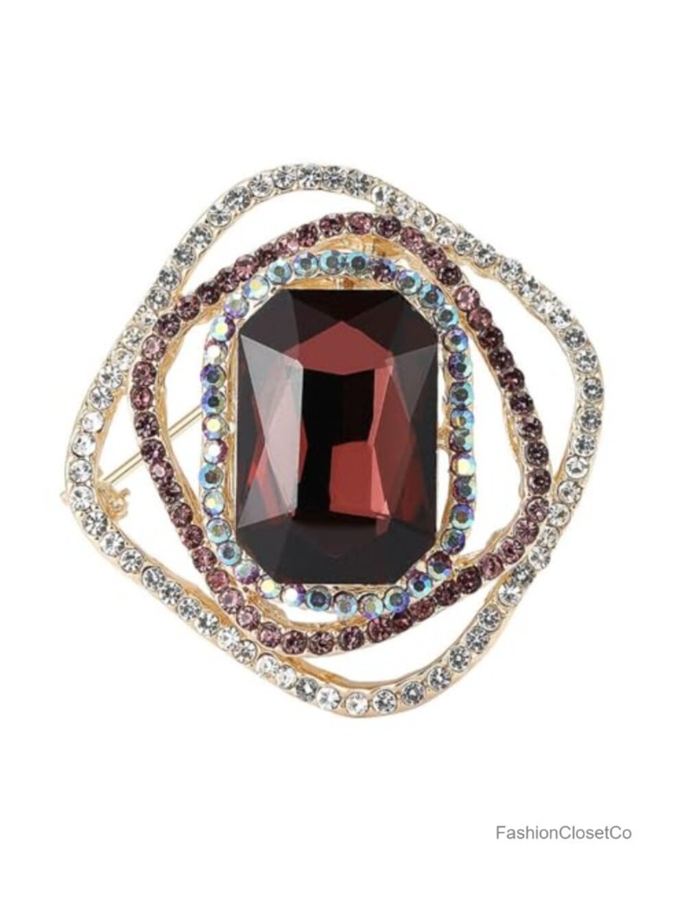 Vintage Square Crystal Rhinestone Brooch Pin Elegant Women's Lapel Jewelry